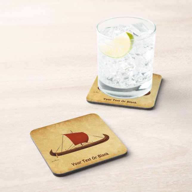 Red Sail Viking Ship II Beverage Coaster (Right Side)