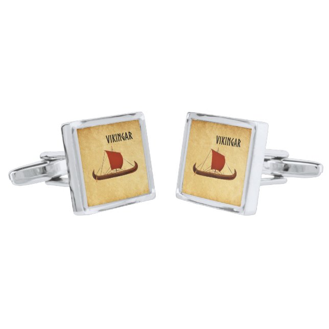 Red Sail Viking Ship II Cufflinks (Angled)
