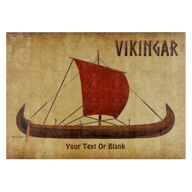 Red Sail Viking Ship II Cutting Board (Front)