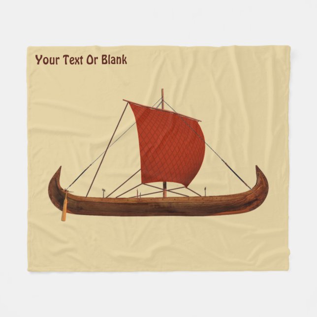Red Sail Viking Ship II Fleece Blanket (Front (Horizontal))