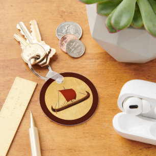 Red Sail Viking Ship II Keychain