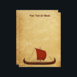 Red Sail Viking Ship II Letterhead<br><div class="desc">A Viking long ship with a red sail seen in profile from the right side and superimposed on an old paper background image. Customize by adding your own text.</div>