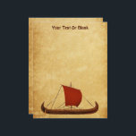 Red Sail Viking Ship II Letterhead<br><div class="desc">A Viking long ship with a red sail seen in profile from the right side and superimposed on an old paper background image. Customize by adding your own text.</div>