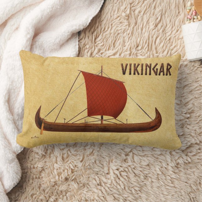 Red Sail Viking Ship II Lumbar Pillow (Blanket)