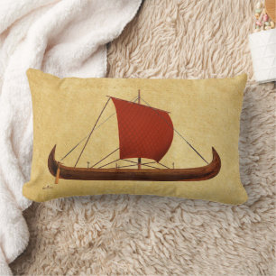 Red Sail Viking Ship II Lumbar Pillow
