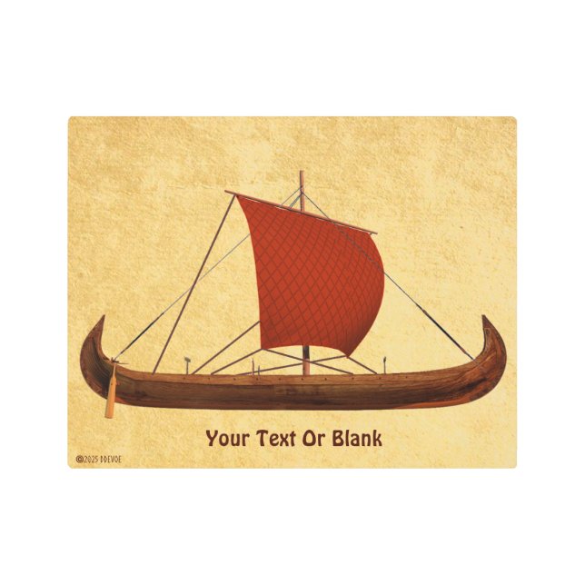 Red Sail Viking Ship II Metal Print (Front)