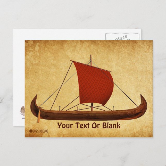 Red Sail Viking Ship II Postcard (Front/Back)