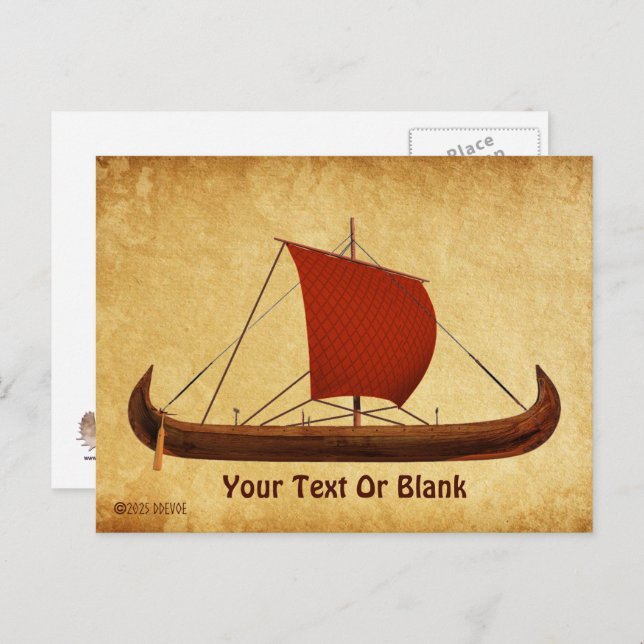 Red Sail Viking Ship II Postcard (Front/Back)