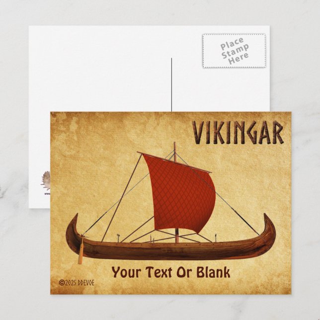 Red Sail Viking Ship II Postcard (Front/Back)