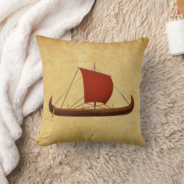 Red Sail Viking Ship II Throw Pillow (Blanket)