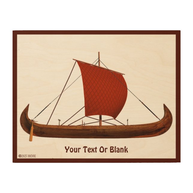 Red Sail Viking Ship II Wood Wall Art (Front)