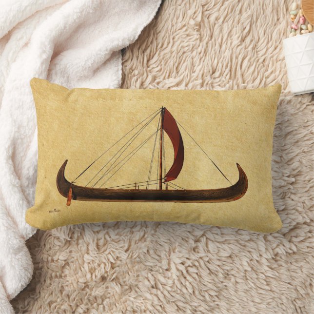 Red Sail Viking Ship Lumbar Pillow (Blanket)
