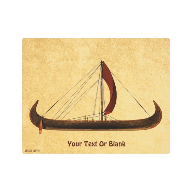 Red Sail Viking Ship Metal Print (Front)