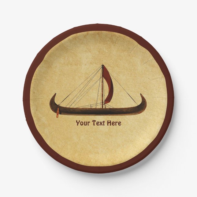 Red Sail Viking Ship Paper Plates (Front)