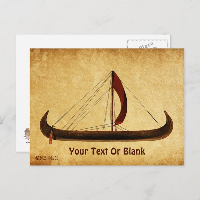 Red Sail Viking Ship Postcard (Front/Back)