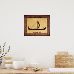 Red Sail Viking Ship Poster
