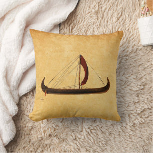 Red Sail Viking Ship Throw Pillow