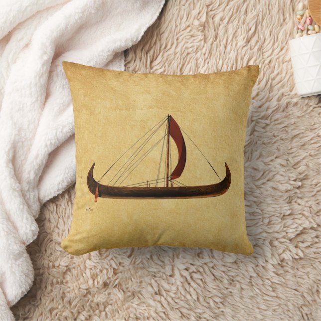 Red Sail Viking Ship Throw Pillow (Blanket)