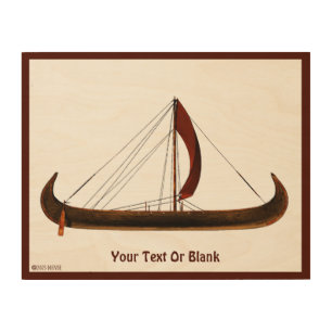 Red Sail Viking Ship Wood Wall Art