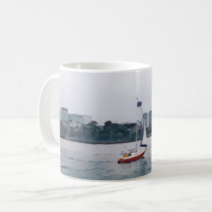 Red Sailboat Art Navy River Coffee Mug