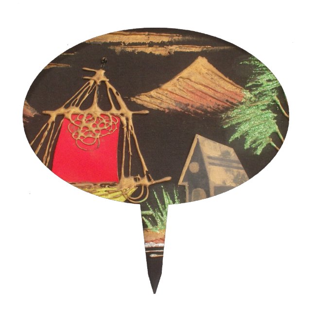 Red Sailboat Landscape Oil Painting Art Print Cake Topper (Front)