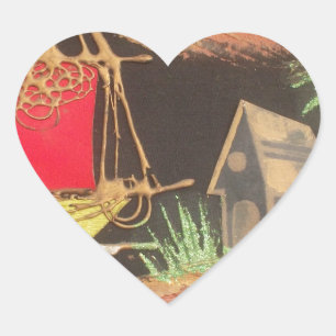 Red Sailboat Landscape Oil Painting Art Print Heart Sticker