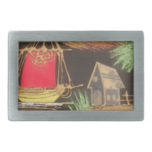 Red Sailboat Landscape Oil Painting Art Print Rectangular Belt Buckle