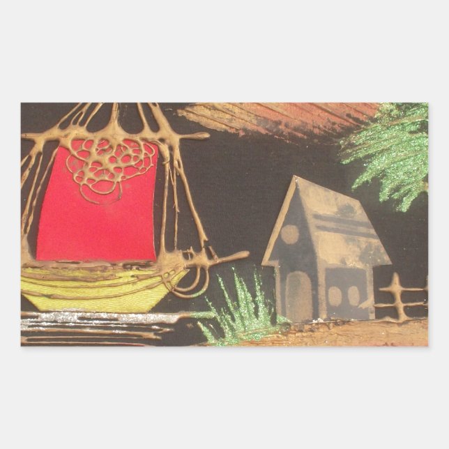 Red Sailboat Landscape Oil Painting Art Print Rectangular Sticker (Front)