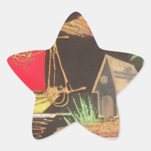 Red Sailboat Landscape Oil Painting Art Print Star Sticker