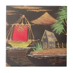 Red Sailboat Landscape Oil Painting Art Print Tile