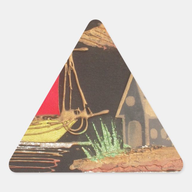 Red Sailboat Landscape Oil Painting Art Print Triangle Sticker (Front)