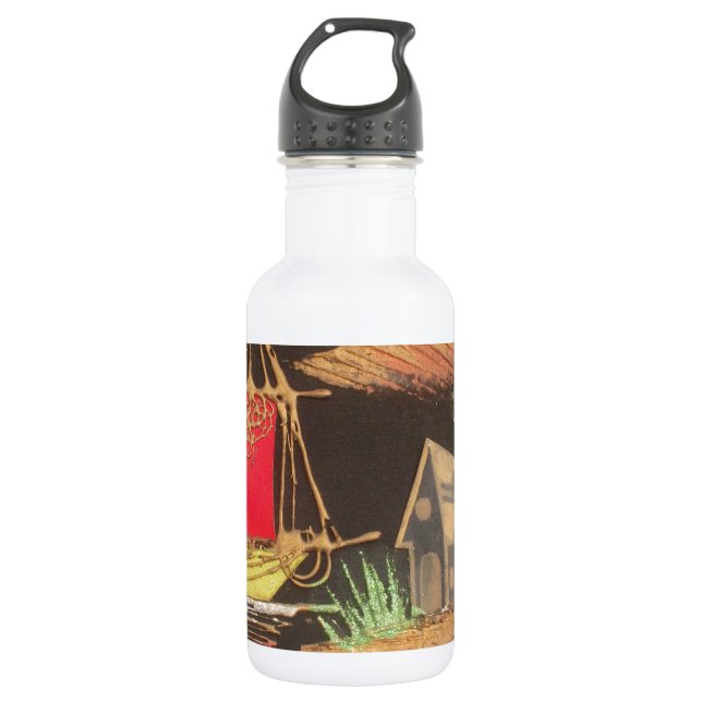 Red Sailboat Landscape Oil Painting Art Print Water Bottle (Front)