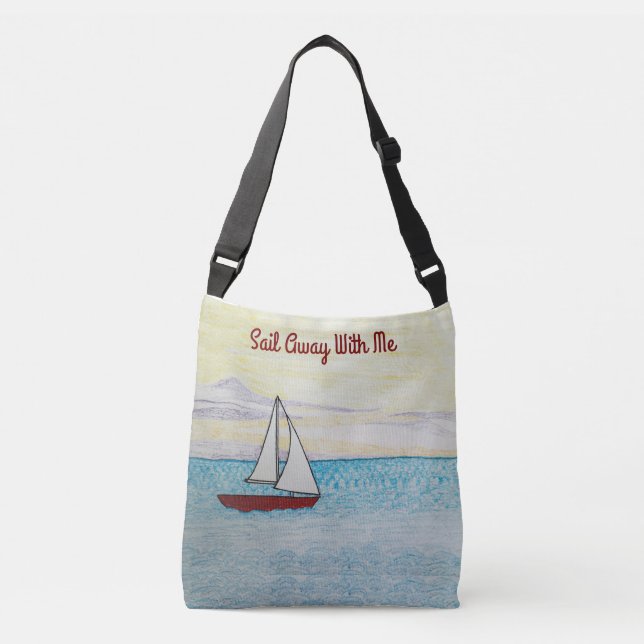 Red Sailboat Sail Away With Me Crossbody Bag (Front)