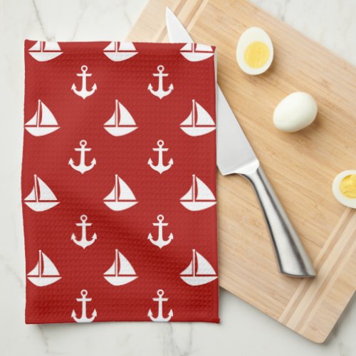 Red Sailboats and Anchors Pattern Towel