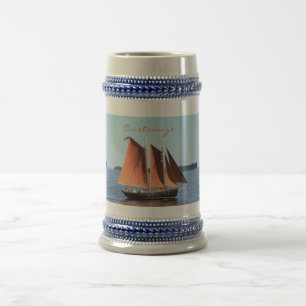 red sailed schooner beer stein