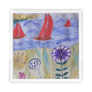 Red Sails & Flowers Acrylic Tray