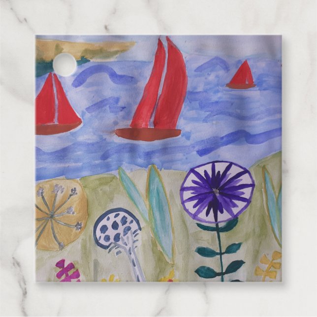 Red Sails & Flowers  Favor Tags (Front)