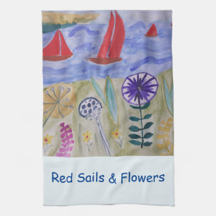Red Sails & Flowers Tea Towel