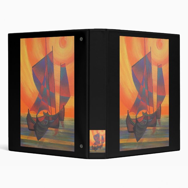 Red Sails in the Sunset Cubist Junk Abstract Binder (Background)