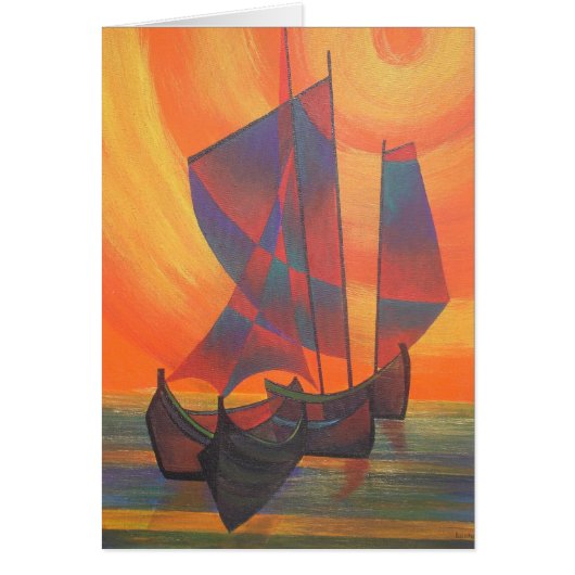 Red Sails in the Sunset Cubist Junk Abstract Cards (Front)