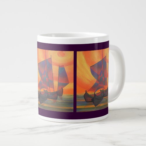 Red Sails in the Sunset Cubist Junk Abstract Giant Coffee Mug