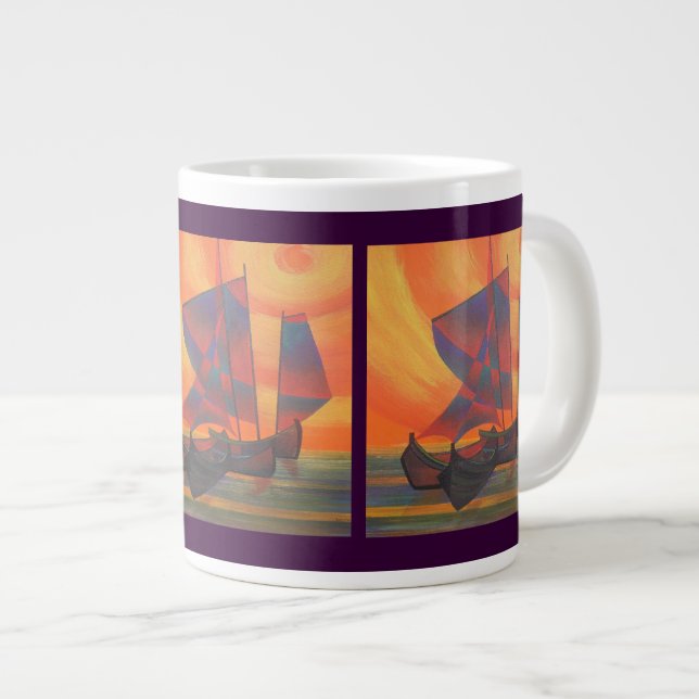 Red Sails in the Sunset Cubist Junk Abstract Giant Coffee Mug (Front Right)