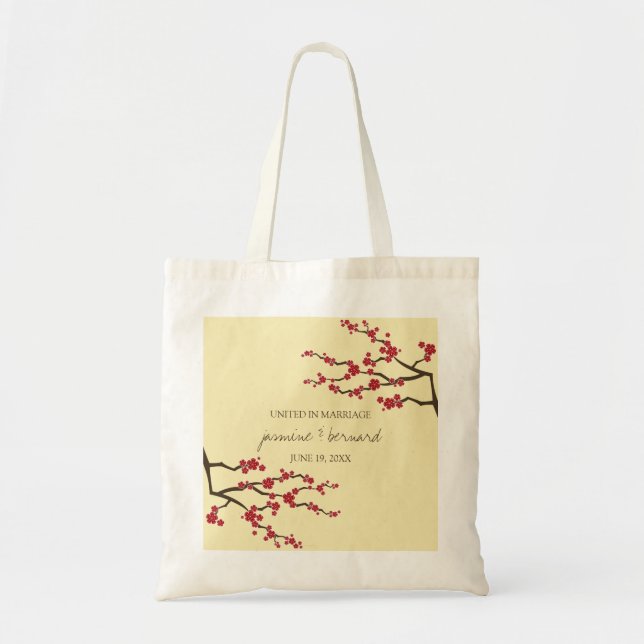 Red Sakura Cherry Blossoms Asian Wedding Tote Bag (Front)