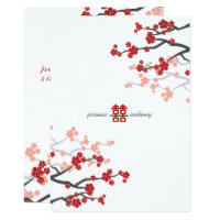 Red Sakura Cherry Blossoms Flowers Chinese Wedding Card