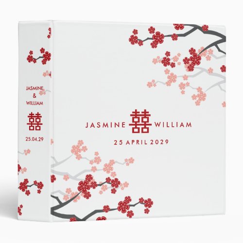 Red Sakura Cherry Blossoms Modern Chinese Wedding Binder