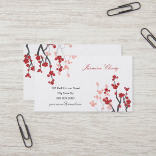 Red Sakura Cherry Blossoms Oriental Zen Asian Business Card