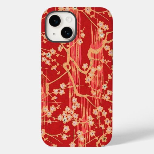 RED SAKURA FLOWERS Antique Japanese Floral Pattern Case_Mate iPhone 14 Case