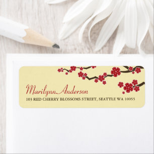 Red Sakura Flowers Cherry Blossoms Asian Wedding Label