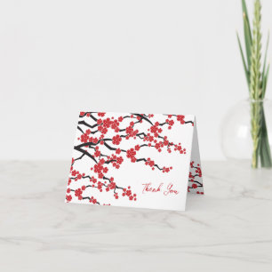 Red Sakura Flowers Cherry Blossoms Asian Wedding Letterpress Thank You Card