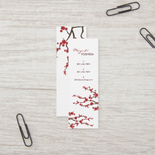 Red Sakura Flowers Cherry Blossoms Chic Asian Zen Mini Business Card